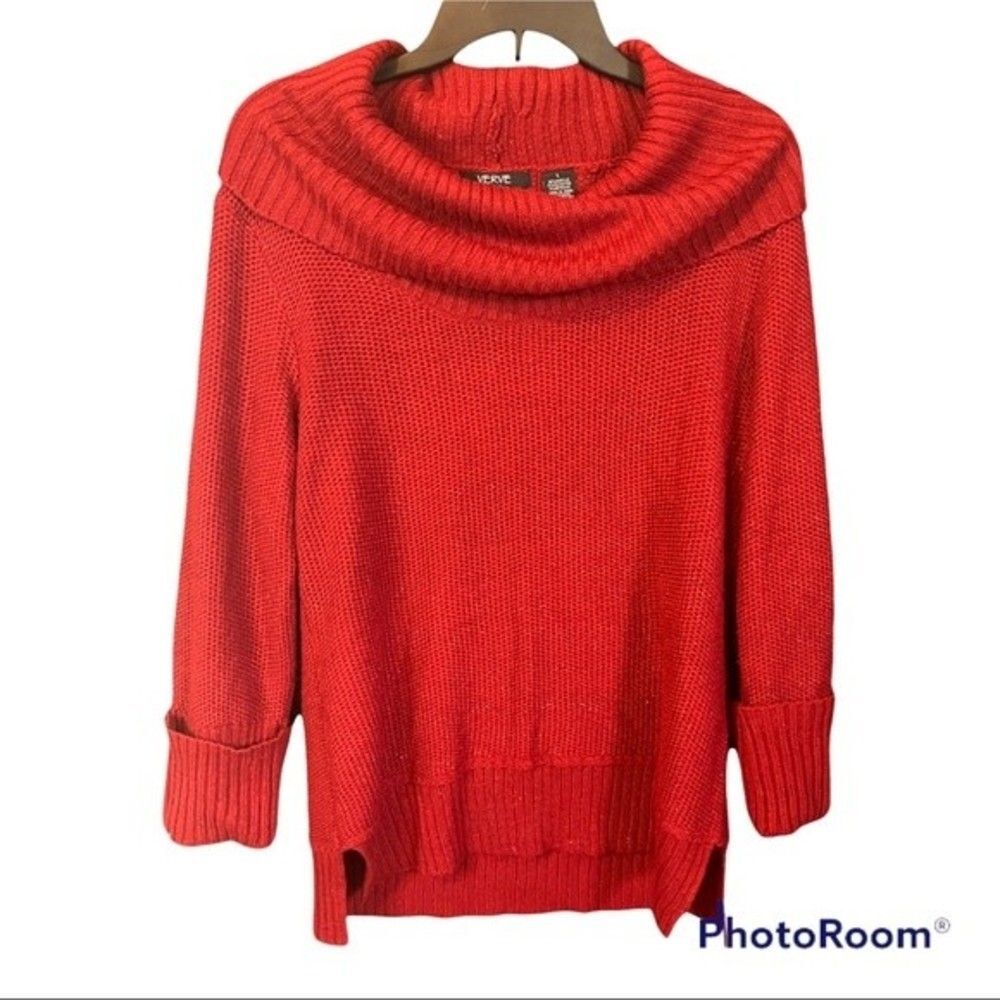 Verve Ami Red Glitter Long Sleeve Oversized Cowl Neck Sweater Size L